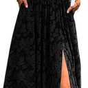 Mieazom Women's Summer Floral Boho Flowy Slit Maxi Dress Square Neck Drop Waist Beach Vacation Long Sundress with Pockets (Black, XL)