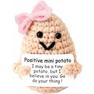 Mini Positive Cute Funny Life Potato Knitted Holding Card Creative Cute Crochet Decpr Cheer Up Valentine Gifts for Lovers, Emotional Support Gift for Friends, Family, Collegues,Co-Workers