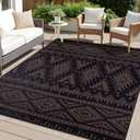 OLANLY Outdoor Rug Waterproof 10x14 ft, Reversible Outdoor Plastic Straw Rug, Boho Patio Rug, Indoor Outdoor Carpet, RV Mat Outside for Patio, Camp, Picnic, Balcony, Deck, Backyard, Black & Brown