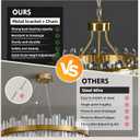 Gold Modern Round LED Crystal Chandelier - 17.7" Luxury 3 Colors Stepless Dimmable Chandeliers for Dining Room,Adjustable Height Ceiling Light Fixture for Kitchen Island Bathroom With Remote Control