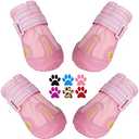 QUMY Dog Shoes for Large Dogs, Medium Dog Boots & Paw Protectors for Winter Snowy Day, Summer Hot Pavement, Waterproof in Rainy Weather, Outdoor Walking, Indoor Hardfloors Anti Slip Sole Pink 1