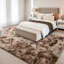 Hutha 7x10 Large Area Rugs for Living Room, Super Soft Fluffy Modern Bedroom Rug, Tie-Dyed Brown Indoor Shag Fuzzy Carpets for Girls Kids Nursery Room Home Decor