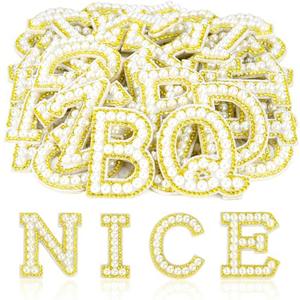 ASTARON 63 Pcs Self Adhesive Letter Patches Pearl Rhinestone Letter Stickers, Glitter Rhinestone Letters  Embroidered Applique Patches Alphabet Cloth Patch for Clothes, Bags, Hat, Phone Case, DIY