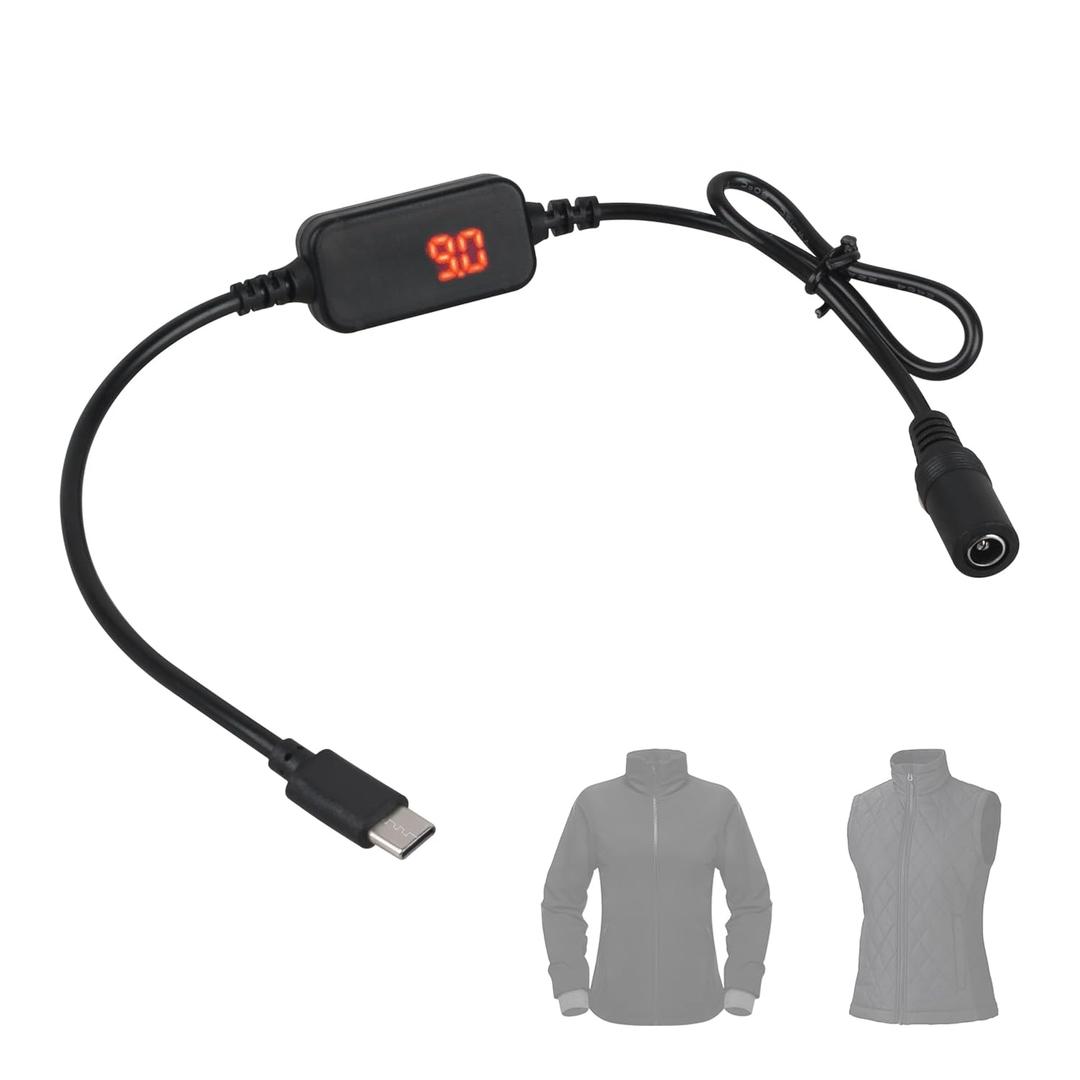 9V Heated Jacket Battery Adapter, Type-C to DC 3.5-4.0mm Charger Cable for 7.4V and 8.4V for Milwau-keeMakita, Dewalt Heated Jackets, Heated Vests and Heated Hoodies (Not for 12V Heated Gear)