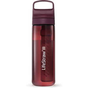 LifeStraw Go Series  BPA-Free Water Filter Bottle for Travel and Everyday use removes Bacteria, parasites and microplastics, Improves Taste, 22oz Merlot Me Away