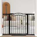 Fairy Baby 29.5"-48.8" Extra Wide Baby Gate for Stairs, Pressure Mounted Easy Walk Thru Pet Gate, Metal Safety Child Gate No Drill, Auto Close Long Dog Gates for the House Doorways, Black