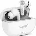 SuperX Bluetooth 5.0 Wireless Earbuds with Charging Case IPX5 Sweatproof Headset/Headphones in Ear Built in Mic Industrial Leading TWS Sound with Sport Pumping Bass - Platinum Silver 
