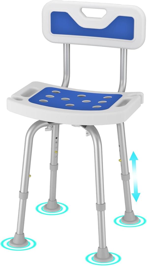 Shower Chair for Seniors Elderly Handicap Disabled Bariatric Adults Or Women with Back Adjustable Small Stool Heavy Duty Padded Bench Seat for Inside Shower Stall and Bathroom Bath Tub Seats Chairs