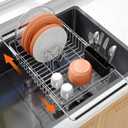 Expandable Over The Sink Dish Drainer Drying Rack In Stainless Steel Metal For Small Kitchen, Counter Space Saving Compact Above Plate Dryer Strainer, Adjustable Hanging Inside Sink Wire Drain Holder (Silver)