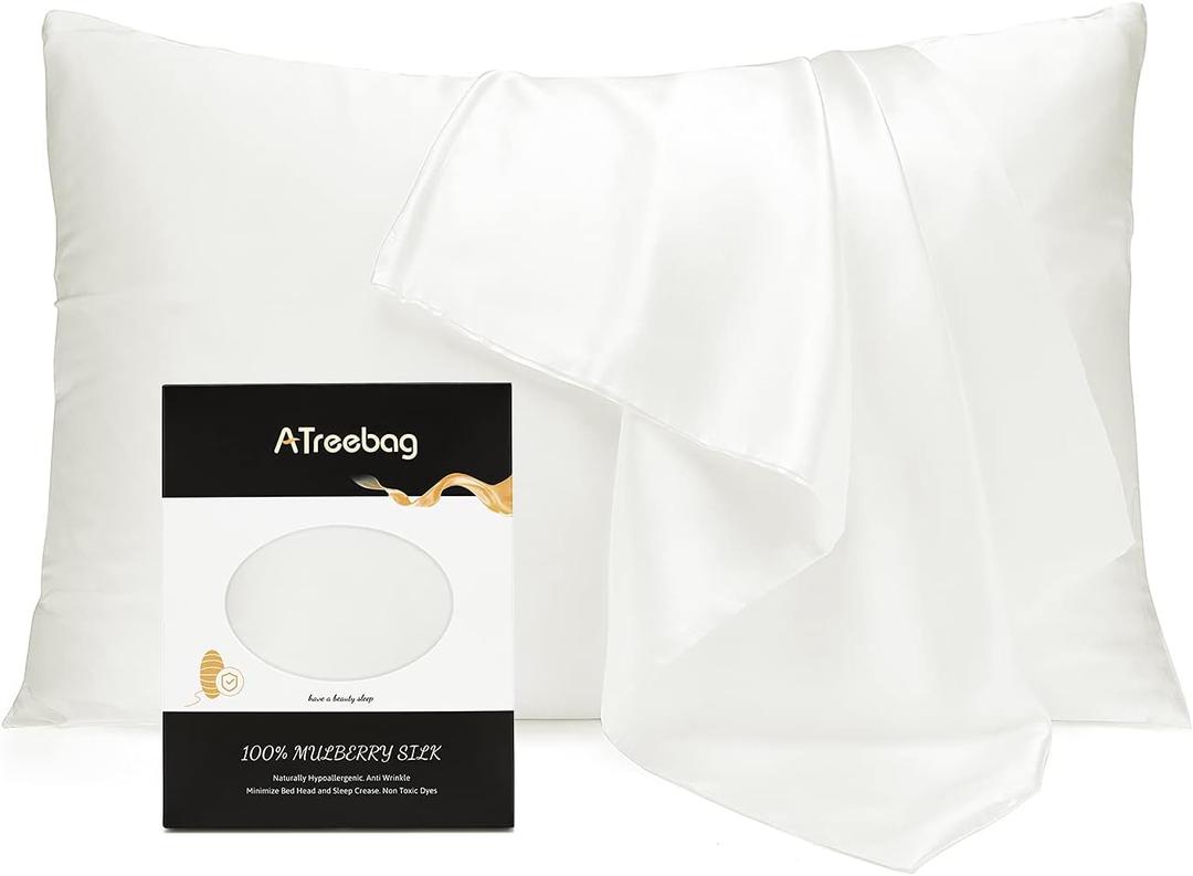 Pillowcase 100% Mulberry Silk for Hair and Skin, Double Sided 19 Momme Pure Silk Pillow Case with Hidden Zipper and Gift Box (Ivory White, 1 PC, Toddler 13"x18")