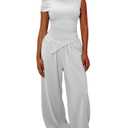 Ulovmi Women 2 Piece Outfit Off Shoulder Wide Leg Pants Set White XXL (White)