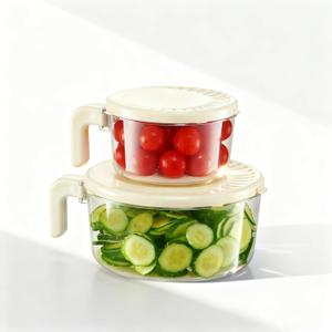 Fruit Washing Bowl with Strainer,Colander for Kitchen,Multi-Functional Vegetable and Food Drainer with Lid And Handle,Portable Fruit Containers for Fridge,BPA Free,2 Set (White)