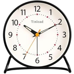 Tinload 4.5" Antique Retro Analog Alarm Clock, Small Silent Desk Clock with Manual Light, Snooze, for Living Room, Bedroom, Bedside, Desk(Black)