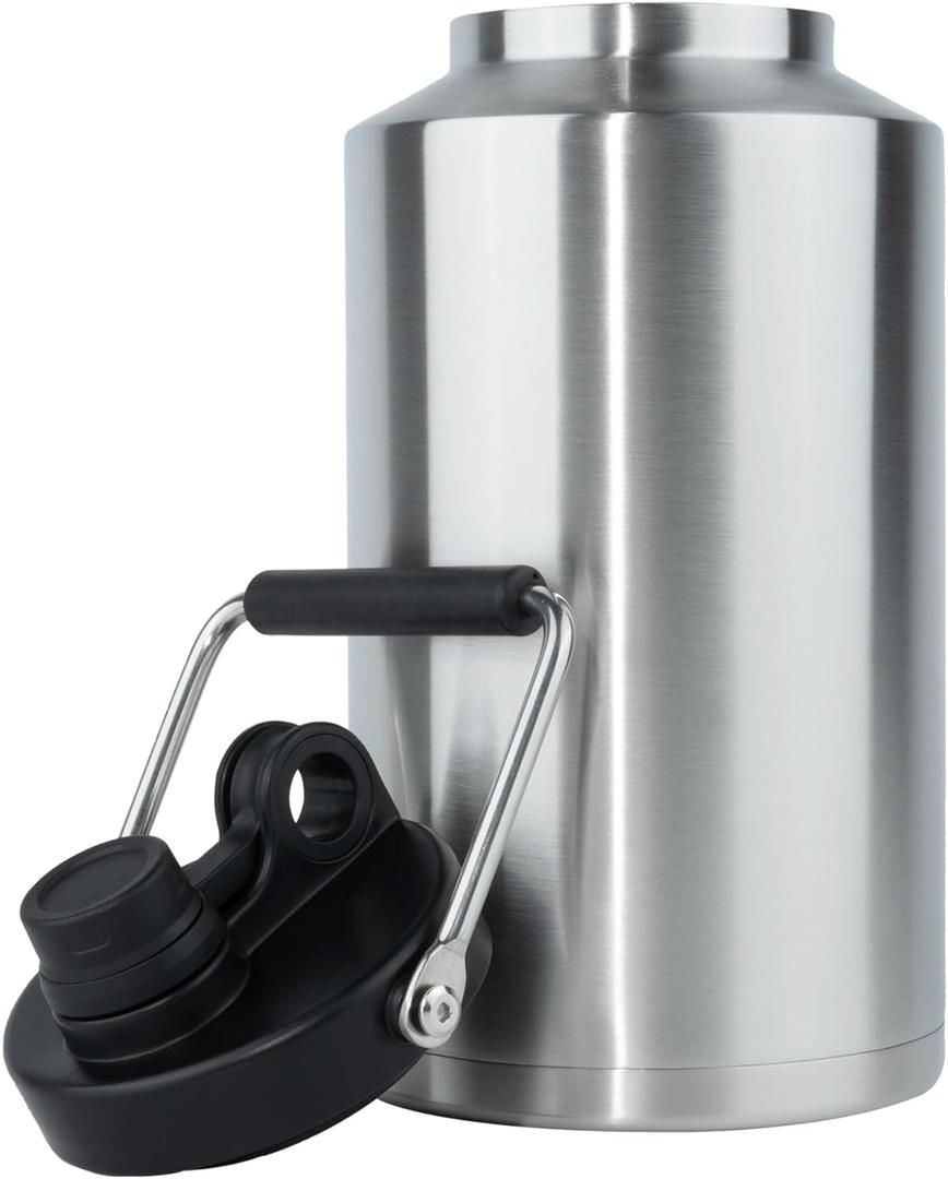 Kerilyn Insulated Gallon Jug with Handle, One Gallon, 128oz Stainless Steel, Large Double Vacuum Water Bottle for Hot & Cold Drinks, Wide Mouth, Sweat Proof, Great for Travel, Camping, Stainless