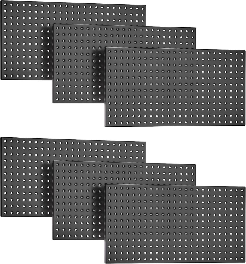 EVERHANGER Metal Pegboard Panels 24" x 12", Heavy Duty Steel Peg Boards for Garage, Pegboard Wall Organizer for Tool Storage and Organization, Black, 6 Pack