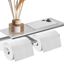 Double Toilet Paper Holder, Stainless Steel Tissue Paper Holder with Shelf Anti -Rust Toilet Paper Dispenser Wall Mounted for Bathroom (Silver New)