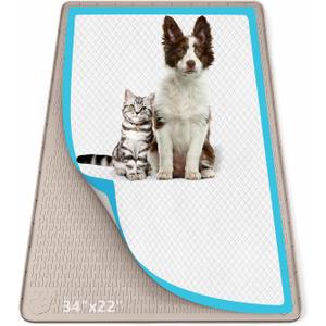 Pee Pad Holder for Dogs, 34" x 22" Silicone Pee Tray Mat Leak-Proof, High Edge, No Spill Pet Pad Holder for Puppy, Cat, Rabbit, Training Pads for Floor Protection, No Pee Pads (Khaki)
