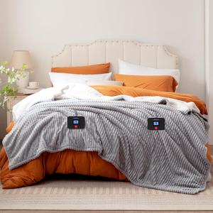 Westinghouse Queen Size Electric Blanket, Flannel to Sherpa Reversible, Heated Blanket Queen with Dual Control 10 Heating Settings & 1-12 Hours Auto Shut Off, Machine Washable, (84" x 90", Light Grey)