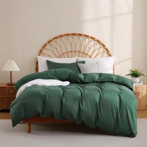 JSD Hunter Green Duvet Cover Set Twin Size, 2 Piece Microfiber Kids Duvet Cover with Pillow Sham, Zipper Closure, Comforter Not Included