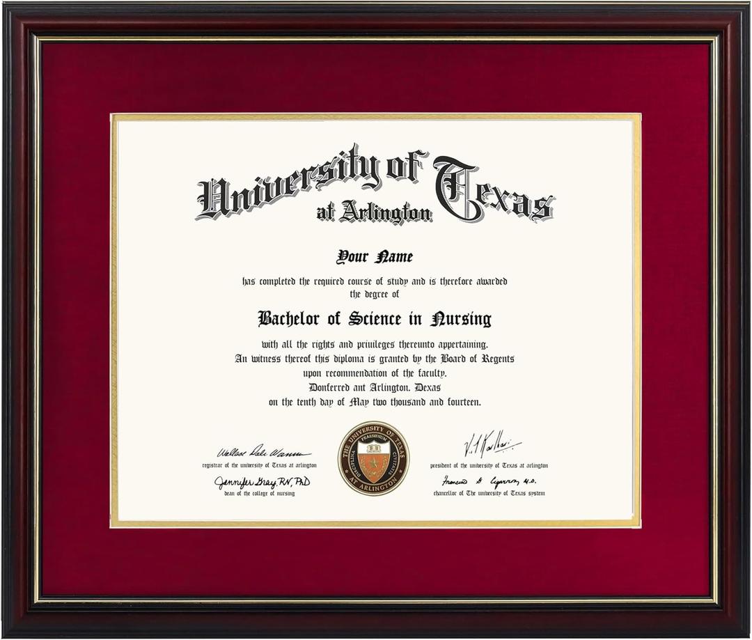 GraduationMall 11x14 Diploma Frame with Red over Gold Mat or Display 15x18 Certificate without Mat,Solid Wood & UV Protection Acrylic,Cherry Finish with Gold Trim