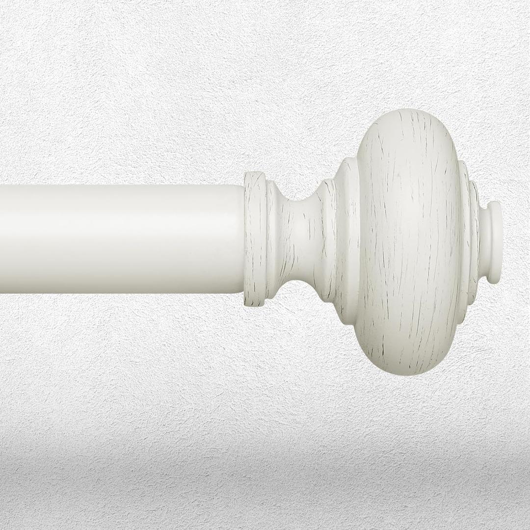 Antique White Curtain Rods for Windows 48 to 84 Inch, Decorative Heavy Duty Single-Side Adjustable 1'' Diameter Off White Drapery Rod, Vintage Rustic Metal Curtain Pole for Farmhouse