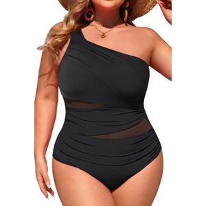 Aqua Eve Plus Size One Piece Swimsuit for Women Tummy Control Bathing Suits One Shoulder Swimwear (Black Solid Strap) size 22 plus