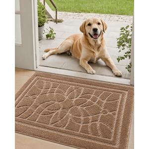 DEXI Front Door Mat for Home Entrance, 35x59 Non-Slip Absorbent Floor Mats Low-Profile Washable Doormat for Entryway, Garage, Patio, Beige