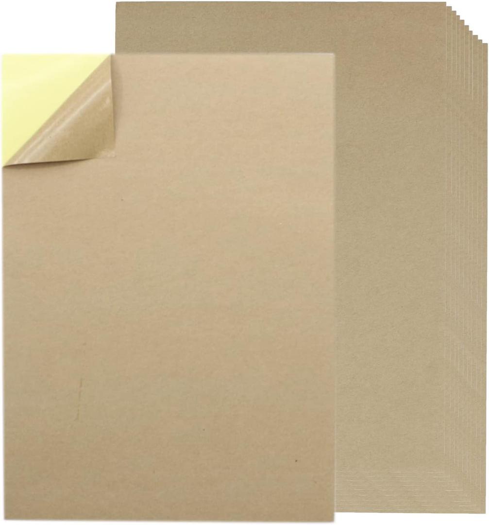 100 Sheets Kraft Sticker Paper Labels, SAFYY 8-1/4" x 11-11/16" Self Adhesive Shipping Labels-Compatible with Copier, UV Printer, Digital Printer, Laser & Inkjet Printers (Dark Brown Printer Labels)
