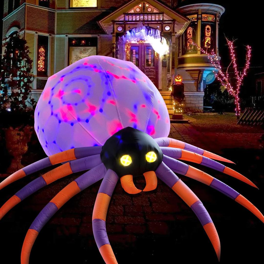 DomKom 8FT Halloween Inflatable Decorations Spider, Build-in Magic LED Lights Holiday Blow Up Yard Decoration for Halloween Holiday Party Outdoor,Garden Yard Lawn Decor