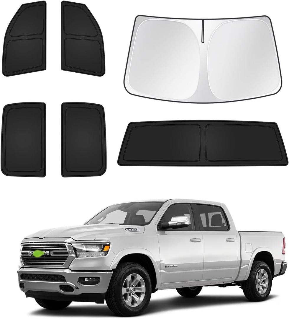 Sunshades for Dodge Ram 1500 2019-2025 2026 Accessories Windshield Sun Shade Side Rear Window Shade Cover Sun Visor Shield Privacy Protection Keep Vehicle Cool Black 6PCS