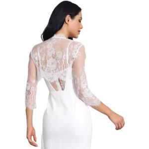 Unicra Wedding Bride Lace Shrugs for Women 3/4 Sleeves Lace Bolero Jackets for Evening Dresses Bolero Shrugs Top for Dresses (White)