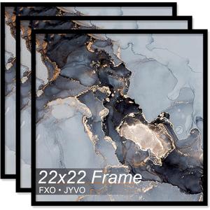 Fxojyvo 22x22 Frame Set of 3, Black Picture Frame for 22 x 22 Square Picture Poster Photo, Light Weight and High Transparent 22 by 22 Frame for Wall - 3 Pack/Black/22 x22