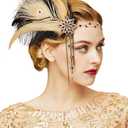 BABEYOND 1920s Women Feather Crystal Headband 20s Flapper Gatsby Headpiece (Black Gold)