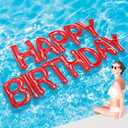 Shappy 20'' Happy Birthday Pool Large Floating Letter Balloons with Adhesive Dots Inflatable Pool Decorations for Summer Birthday Party
