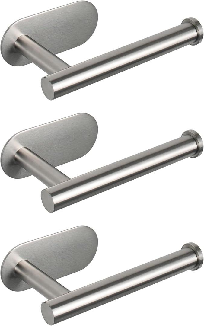 NearMoon Toilet Paper Holder Self Adhesive, Premium Thicken SUS304 Stainless Steel Rustproof Adhesive Toilet Roll Holder no Drilling for Bathroom, Kitchen, Washroom (3 Pack, Brushed Nickel)