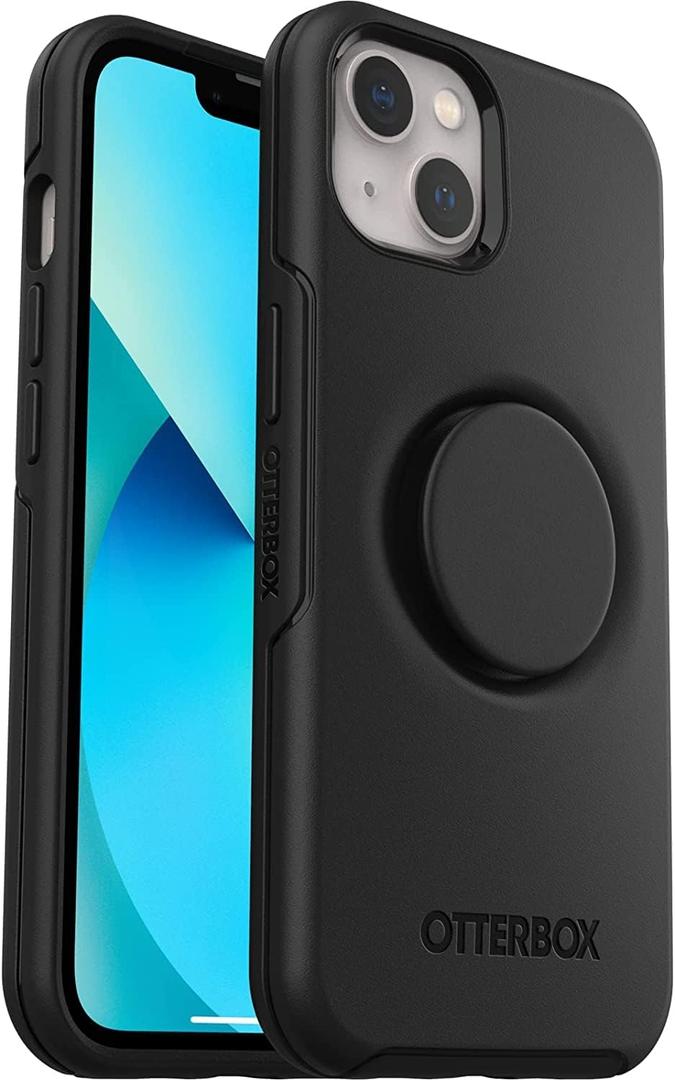 OtterBox iPhone 13 Otter + Pop Symmetry Series Case - Black, Integrated PopSockets PopGrip, Slim, Pocket-Friendly, Raised Edges Protect Camera & Screen (Black)