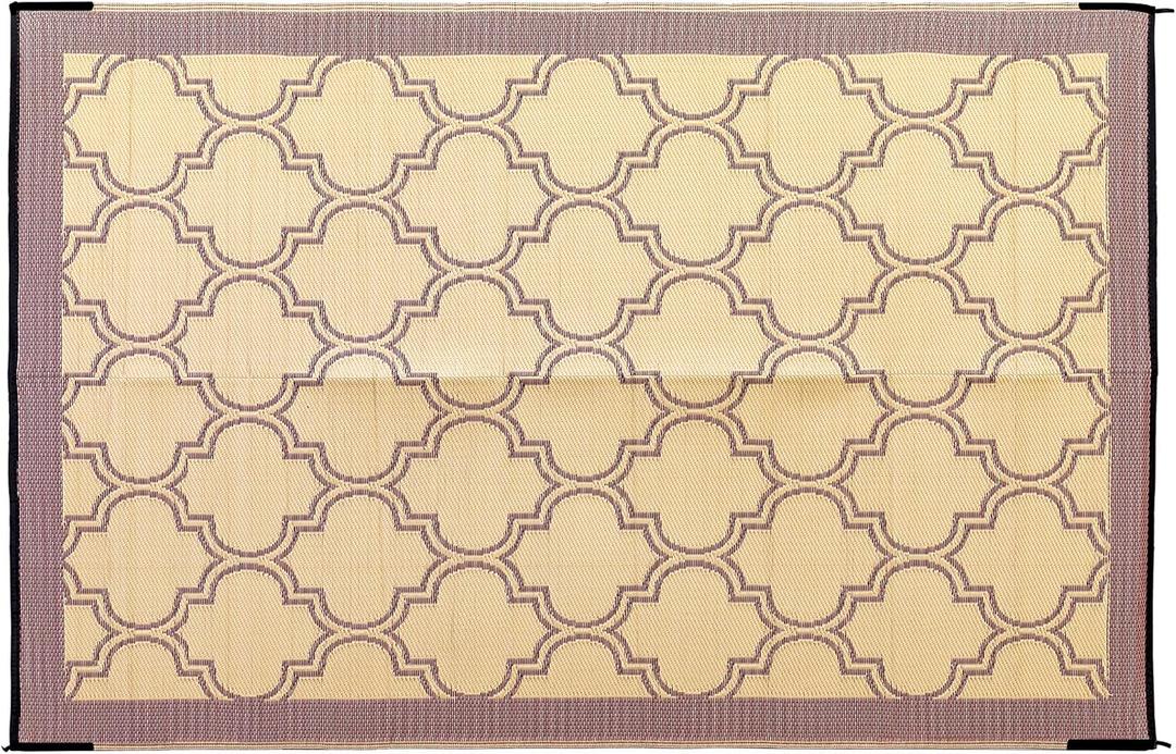 Camco Large Reversible Outdoor Patio Mat Easy to Clean, Perfect for Picnics, Cookouts, Camping, and The Beach (6' x 9', Brown Lattice Design) (42877)