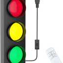 Traffic Light Lamp Decor on Wall: Remote Control LED with Easy Installation - Stop Signal Adjustable Color Green Red Yellow - Retro Industrial Design for Kids Room Classroom Bedroom Party Bar