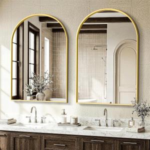 AMOISE Arched Mirror for Bathroom, 2Pack 36"x24" Gold Vanity Bathroom Mirror for Over Sink, Metal Framed with HD Shatter-Proof Glass for Entryway, Living Room,Bedroom