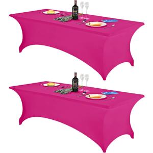 FORLIFE 2Pack Spandex Table CoversFitted Tablecloth for Rectangular Tables, Stretch Patio Table Covers, Universal Spandex Table Cover for Wedding, Banquet, Party (8ft, Fuchsia) (96" x 30" (Rectangle) 2PACK)
