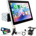 10.1 inch Single Din Touchscreen Car Stereo with Carplay Android Auto,1080P IPS Detachable Touch Screen,Bluetooth,12LED IP69k Backup Camera,FM Radio GPS,USB/AUX,Mirror Link,SWC