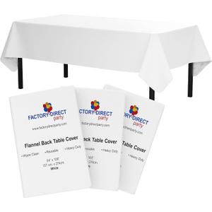 White Vinyl Tablecloths - 54 In. X 108 In. - Pack Of 3 Rectangle Tablecloth - White Flannel Backed Vinyl Tablecloths For Rectangle Tables - Plastic Table Cloths With Flannel Backing - Waterproof