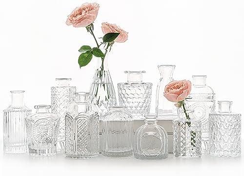 SUPMIND 12pcs Glass Bud Vase Set, Small Clear Flower Vases for Centerpieces in Bulk, Mini Vintage Vase for Wedding, Home,Table Decoration