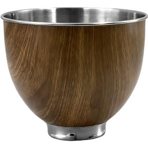 5QT Stainless Steel Mixer Bowl, Compatible with KitchenAid Series 4.5-5QT Tilt-Head Mixers, Suitable for K45SS, KSM75, KSM90, KSM100, KSM150, Wood TextureDishwasher Safe, Heavy Duty, No Residue