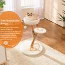 Modern Cat Tree Tower for Indoor Cats, 2-Tier Cat Furniture with Natural Wood Posts, Soft Plush Bed, Scratching Post & Hanging Ball Toy, Stylish Cat Climbing Tower