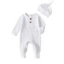Neutral Baby Clothes Newborn Girl Boy Coming Home From Hospital Outfit Cute Ribbed Knit One-Piece Romper Jumpsuit Hat