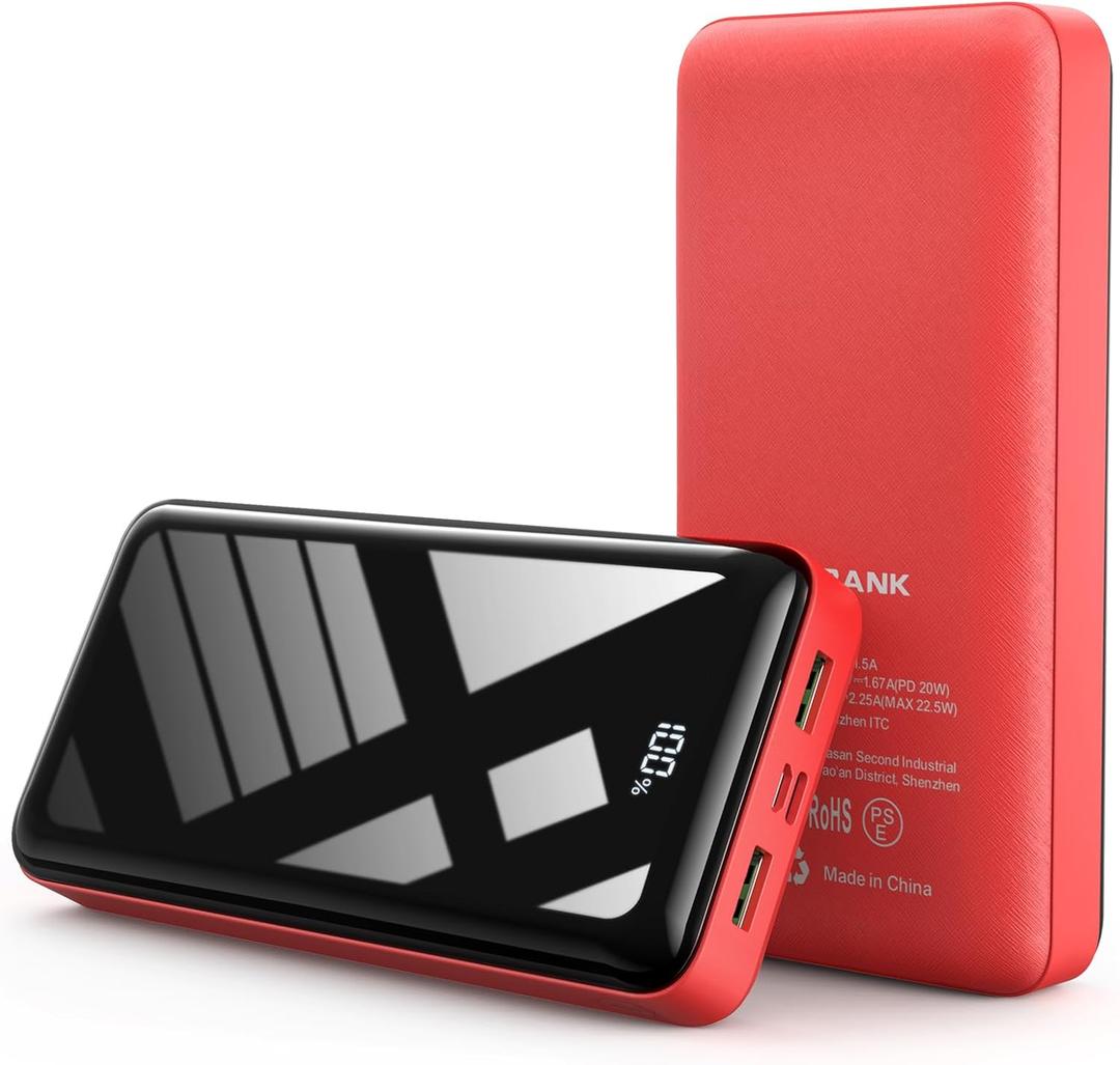 Portable Charger Power Bank 50000mAh, 22.5W Fast Charging Battery Pack, USB C Quick Charge 3 Outputs & 2 Inputs, LED Display, External Cell Phone Battery Bank for iPhone 16/15/14/13, Samsung, Android (Red)