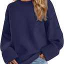 Women's Oversized Crewneck Sweaters, Long Sleeve Fuzzy Knit Casual Chunky Warm Fall Pullover Sweaters Top Trendy Outfits (Navy Blue, small)