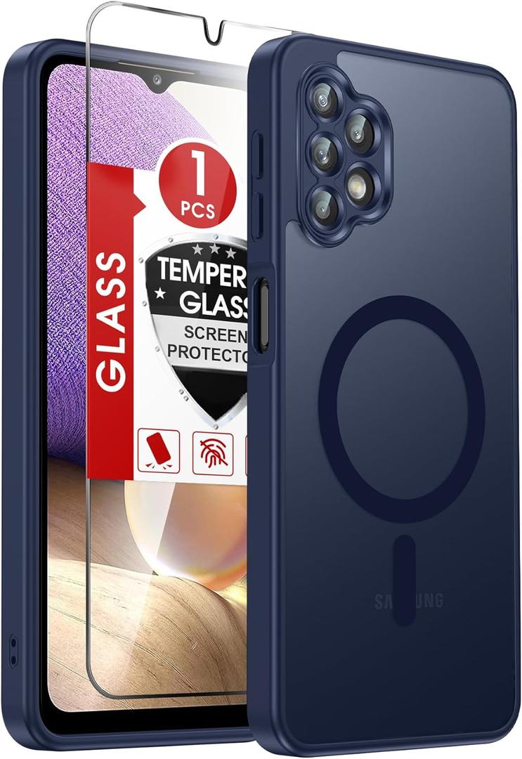 LeYi Compatible for Samsung Galaxy A32-5G Phone Case: Samsung A32 5G Case [Magnet Fit] with Screen Protector, Sleek Minimalist Matte Translucent Cell Phone A 32 Cover for Girl and Boy, Blue