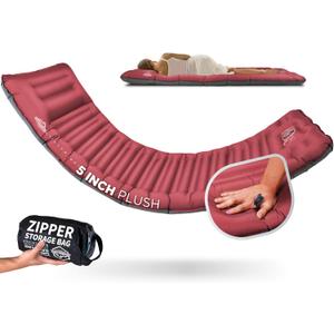ZOOOBELIVES Camping Sleeping Pad with Built-in Pump & Pillow, 5-Inch Thick, 27-Inch Wide, Ultralight Inflatable Camp Mat with Snap Buttons, Compact for Hiking Backpacking and Travel - Airlite1901 (Chili Pepper)